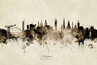 Ink Splash Glasgow Scotland Skyline by Michael Tompsett framed wall art