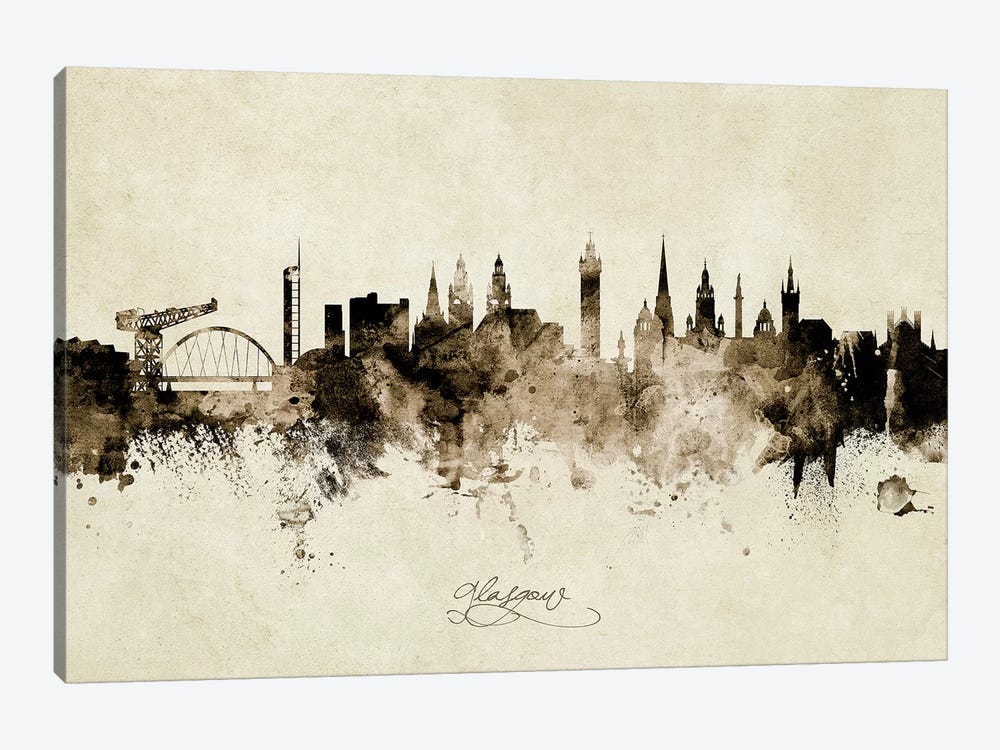 Glasgow Scotland Skyline by Michael Tompsett 1-piece Canvas Print