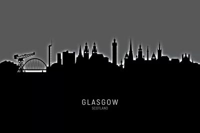 Black On Gray Glasgow Scotland Skyline by Michael Tompsett framed wall art