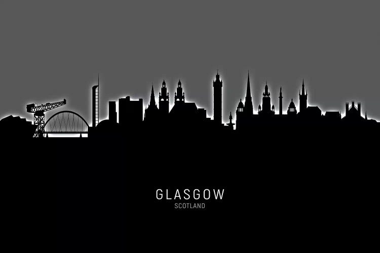 Black On Gray Glasgow Scotland Skyline by Michael Tompsett wall art