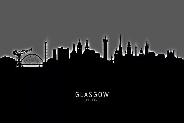 Glasgow: Black On Gray Glasgow Scotland Skyline by Michael Tompsett