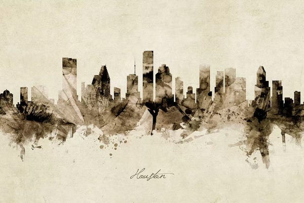Industrial Office: Ink Splash Houston Texas Skyline by Michael Tompsett