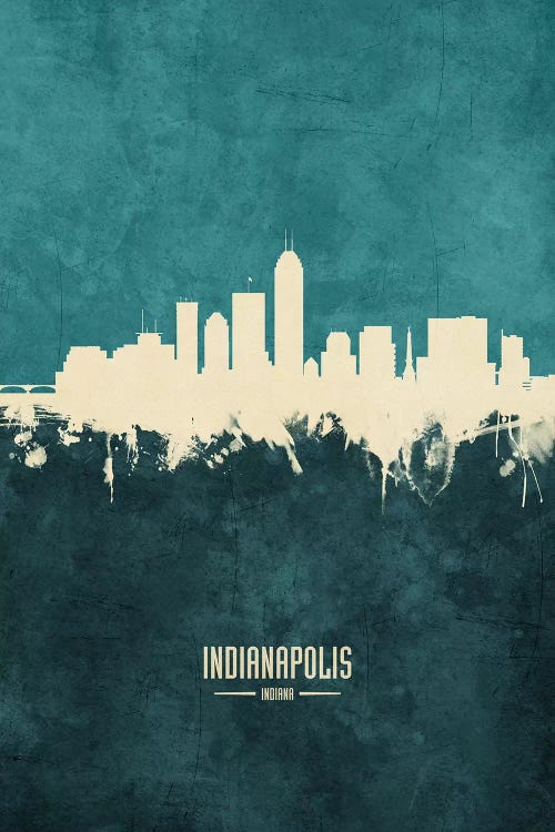 White On Teal Indianapolis Indiana Skyline