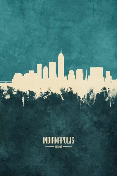 Indiana: White On Teal Indianapolis Indiana Skyline by Michael Tompsett