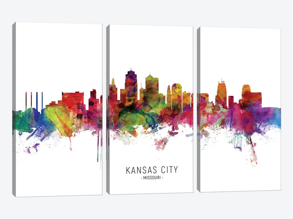 Kansas City Missouri Skyline by Michael Tompsett 3-piece Canvas Wall Art