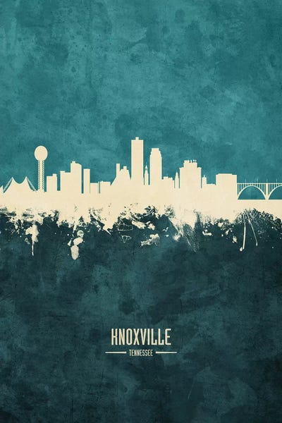 Tennessee: White On Teal Knoxville Tennessee Skyline by Michael Tompsett
