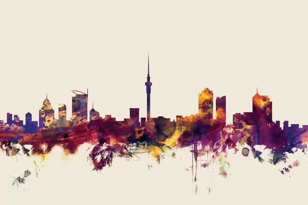 New Zealand: Auckland, New Zealand On Beige by Michael Tompsett