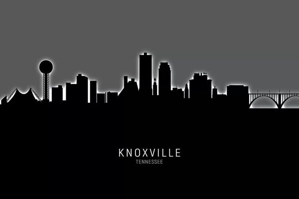 Tennessee: Black On Gray Knoxville Tennessee Skyline by Michael Tompsett