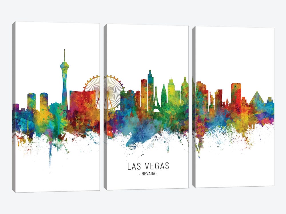Las Vegas Nevada Skyline by Michael Tompsett 3-piece Canvas Artwork