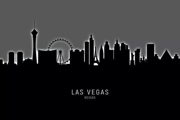 Industrial Office: Black On Gray Las Vegas Nevada Skyline by Michael Tompsett