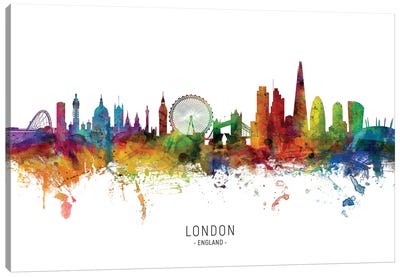 London England Skyline Canvas Art Print - Large Colorful Accents