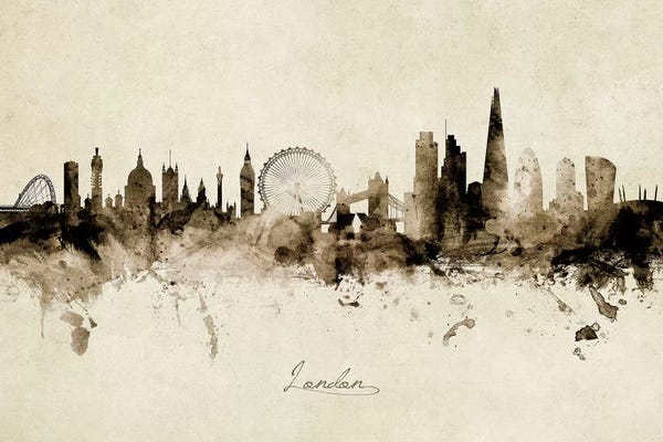Industrial Office: Ink Splash London England Skyline by Michael Tompsett