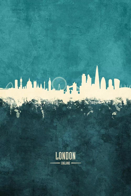 White On Teal London England Skyline