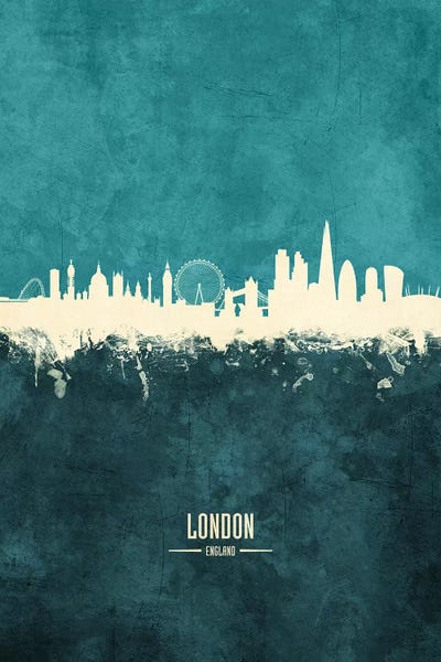 Industrial Office: White On Teal London England Skyline by Michael Tompsett