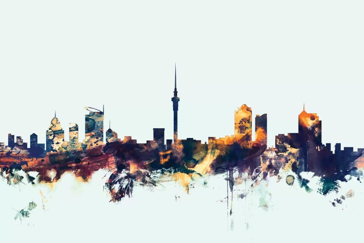 Auckland, New Zealand On Blue by Michael Tompsett wall art