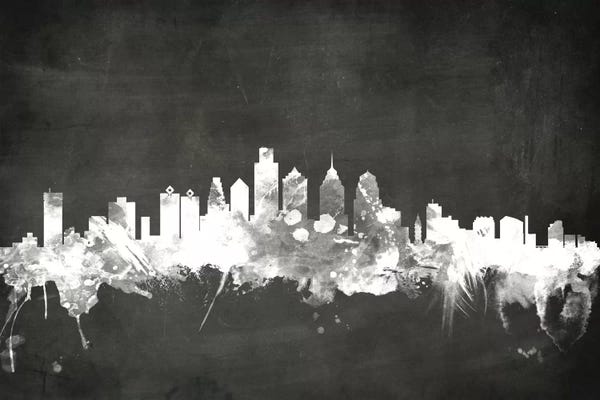 Black & White Scenic Art: Blackboard Skyline Of  Philadelphia, Pennsylvania, USA by Michael Tompsett