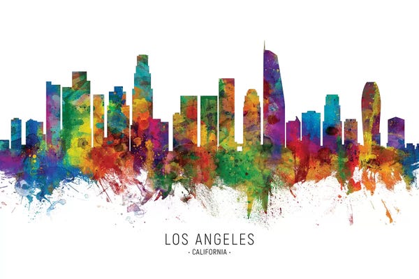 Large Scenic & Landscape Art - Canvas Prints: Color Splash Los Angeles California Skyline by Michael Tompsett