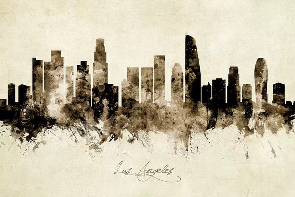 Industrial Office: Ink Splash Los Angeles California Skyline by Michael Tompsett