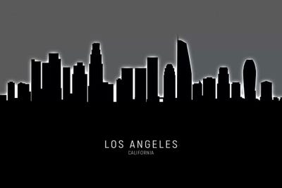 Black On Gray Los Angeles California Skyline by Michael Tompsett framed canvas print