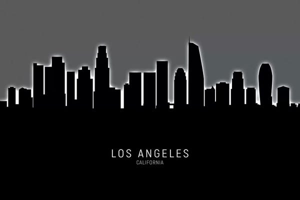 Los Angeles Skylines: Black On Gray Los Angeles California Skyline by Michael Tompsett
