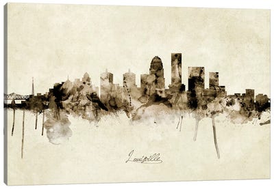  Louisville, Kentucky, Skyline at Night (16x24 Giclee Fine Art  Print, Recycled Wood Frame, Espresso Brown): Posters & Prints
