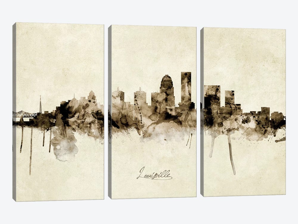 Louisville Kentucky City Skyline by Michael Tompsett 3-piece Canvas Print