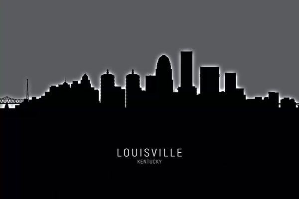 Kentucky: Black On Gray Louisville Kentucky City Skyline by Michael Tompsett