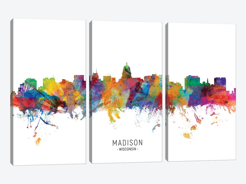Madison Wisconsin Skyline by Michael Tompsett 3-piece Canvas Print