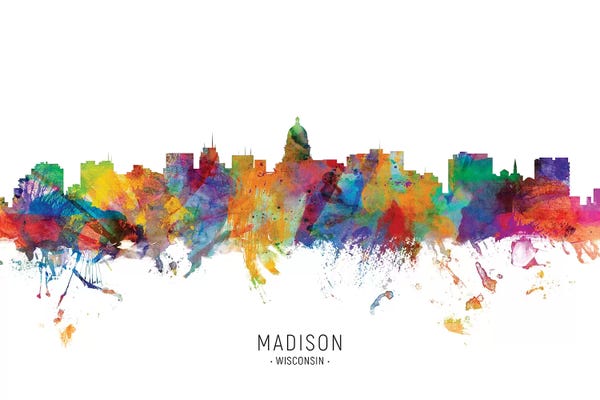 Wisconsin: Color Splash Madison Wisconsin Skyline by Michael Tompsett