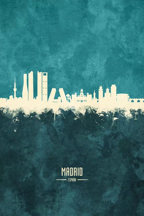 White On Teal Madrid Spain Skyline