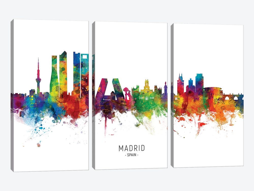Madrid Spain Skyline by Michael Tompsett 3-piece Canvas Artwork