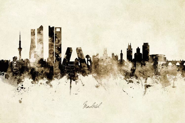 Ink Splash Madrid Spain Skyline by Michael Tompsett wall art