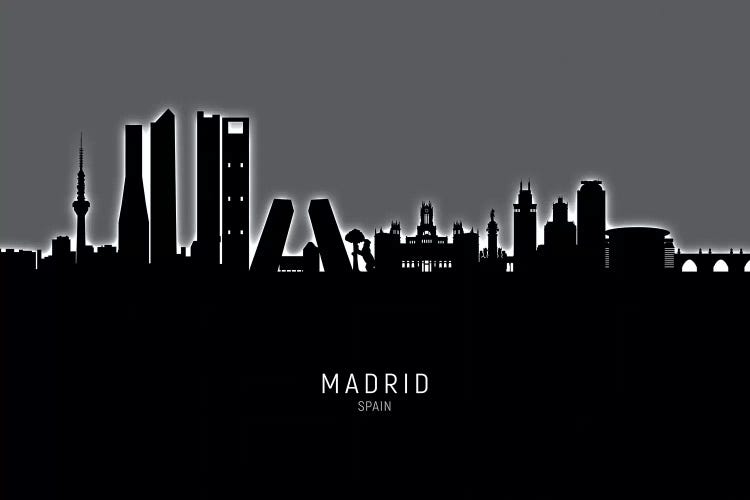 Black On Gray Madrid Spain Skyline by Michael Tompsett wall art