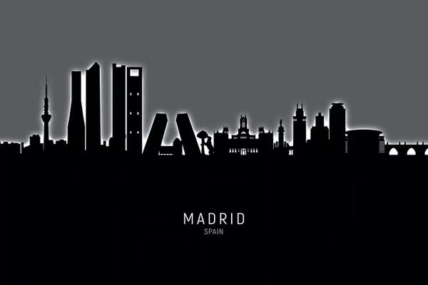 Madrid: Black On Gray Madrid Spain Skyline by Michael Tompsett