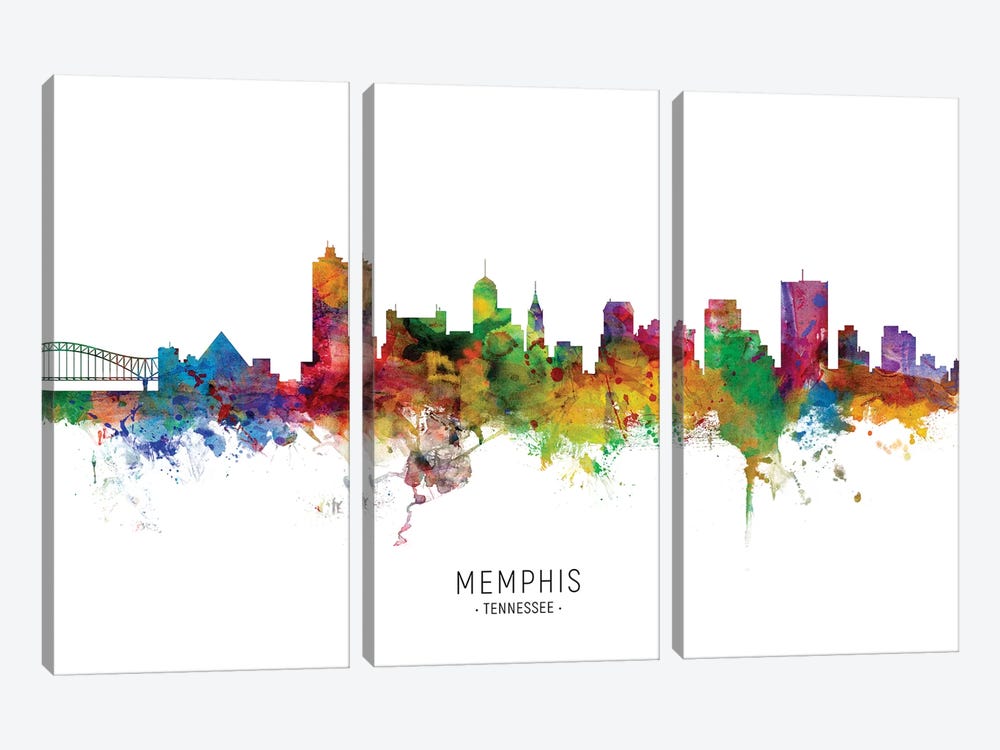 Memphis Tennessee Skyline by Michael Tompsett 3-piece Canvas Print