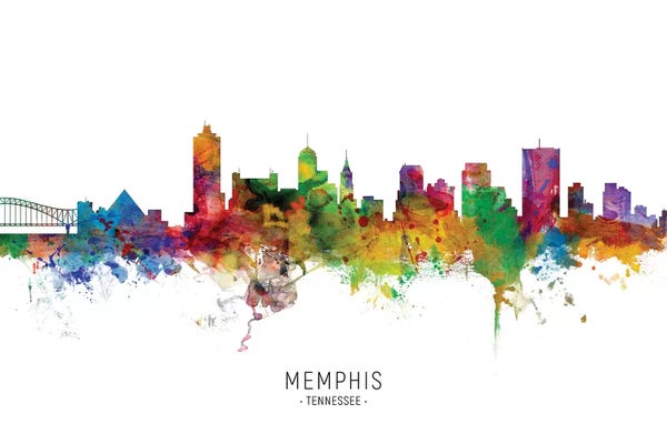 Tennessee: Color Splash Memphis Tennessee Skyline by Michael Tompsett