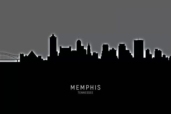 Memphis: Black On Gray Memphis Tennessee Skyline by Michael Tompsett
