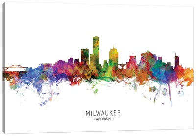 Milwaukee Wisconsin Skyline Canvas Art Print - Scenic & Nature Typography