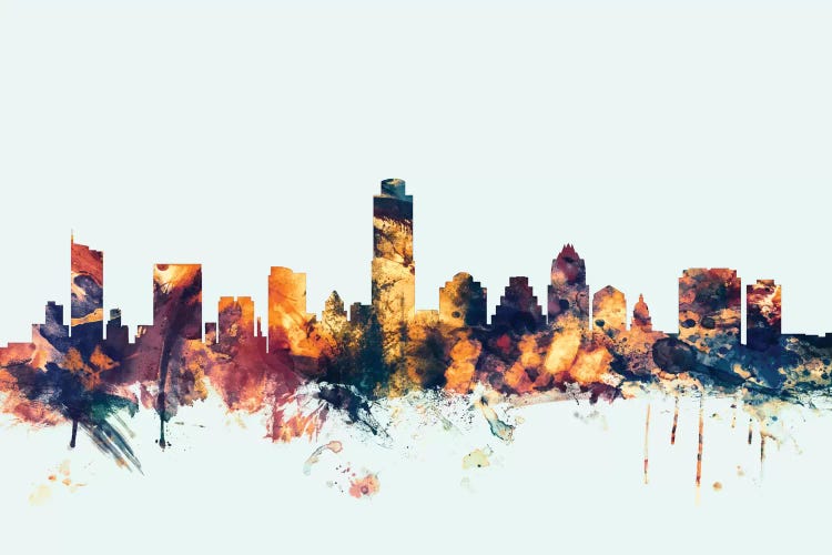 Austin, Texas, USA On Blue by Michael Tompsett wall art