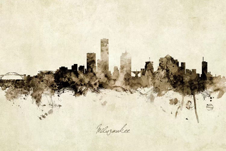 Ink Splash Milwaukee Wisconsin Skyline by Michael Tompsett wall art