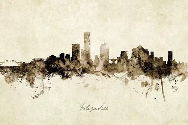 Wisconsin: Ink Splash Milwaukee Wisconsin Skyline by Michael Tompsett