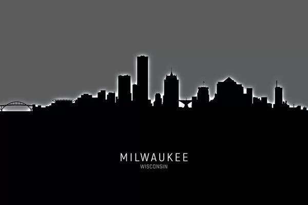 Milwaukee: Black On Gray Milwaukee Wisconsin Skyline by Michael Tompsett