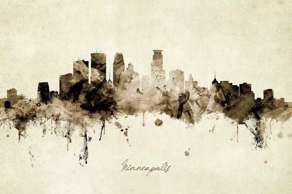 Industrial Office: Ink Splash Minneapolis Minnesota Skyline by Michael Tompsett