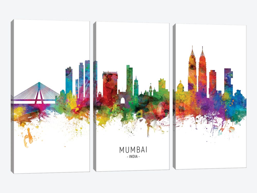 Mumbai Skyline India Bombay by Michael Tompsett 3-piece Canvas Artwork
