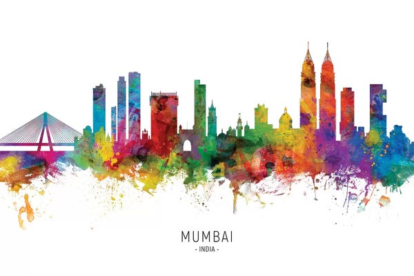 India: Color Splash Mumbai Skyline India Bombay by Michael Tompsett