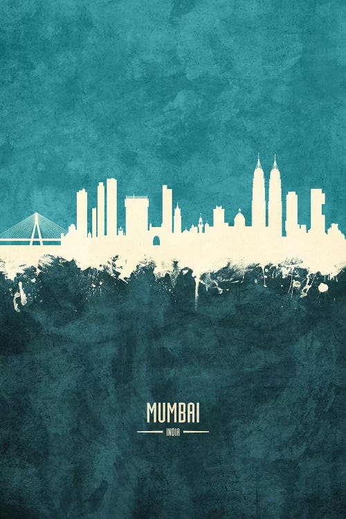 White On Teal Mumbai Skyline India Bombay