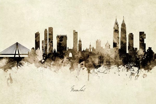 Industrial Office: Ink Splash Mumbai Skyline India Bombay by Michael Tompsett