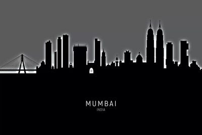 Black On Gray Mumbai Skyline India Bombay by Michael Tompsett art print