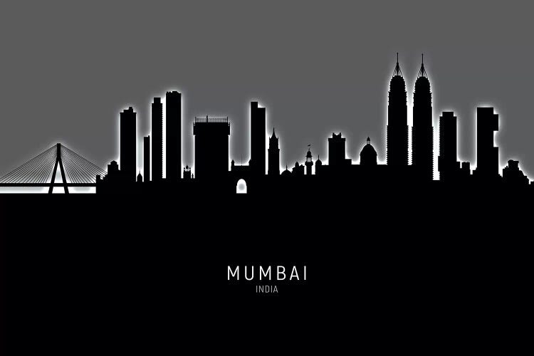Black On Gray Mumbai Skyline India Bombay by Michael Tompsett wall art