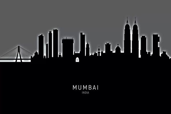 Maharashtra: Black On Gray Mumbai Skyline India Bombay by Michael Tompsett